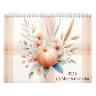 Calendário Padrões e flores de Xadrez de aquarela 2026