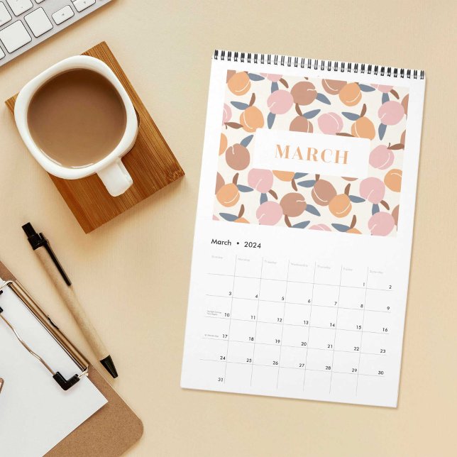 Calendário Padrões Elegantes (elegant and colourful calendar with fruit patterns)