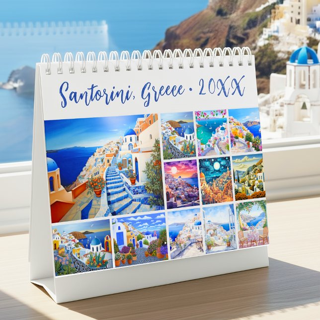 Calendário Painting of Santorini Greece Travel Desk (Painting of Santorini Greece Travel Desk Calendar)