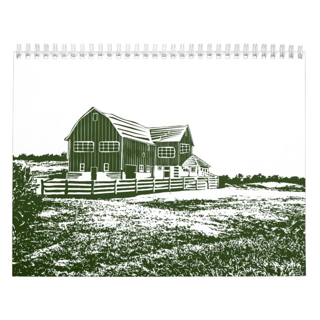 Calendário Paisagem de campo com recortes de madeira casa de  (Capa)