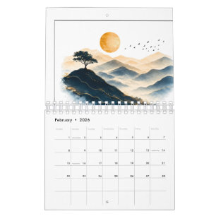 Calendário Paisagem Montanhosa com Sol Dourado