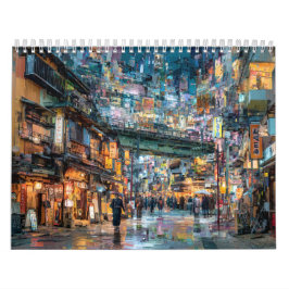 Calendário Paisagem Urbana Japonesa | Parede da Cidade de Tóq