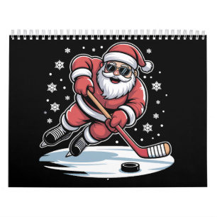 Calendário Papai Noel engraçado do Natal jogando hóquei no ge