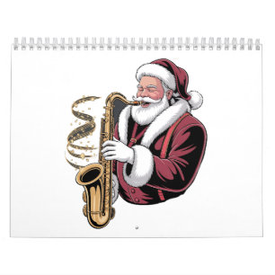 Calendário Papai Noel Tocando Saxofone Músico de Natal Saxofo