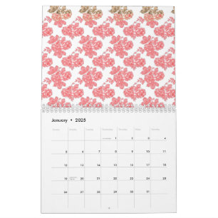 Calendário Papel de embalagem floral, vermelho-claro e rosa, 