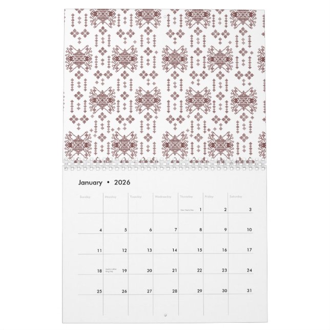 Calendário Papel de embrulho branco simétrico, que inclui um  (Jan 2026)