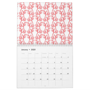 Calendário Papel de embrulho vermelho e rosa com repetição