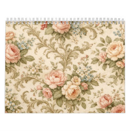 Calendário Papel de Parede com Padrão Floral Vintage