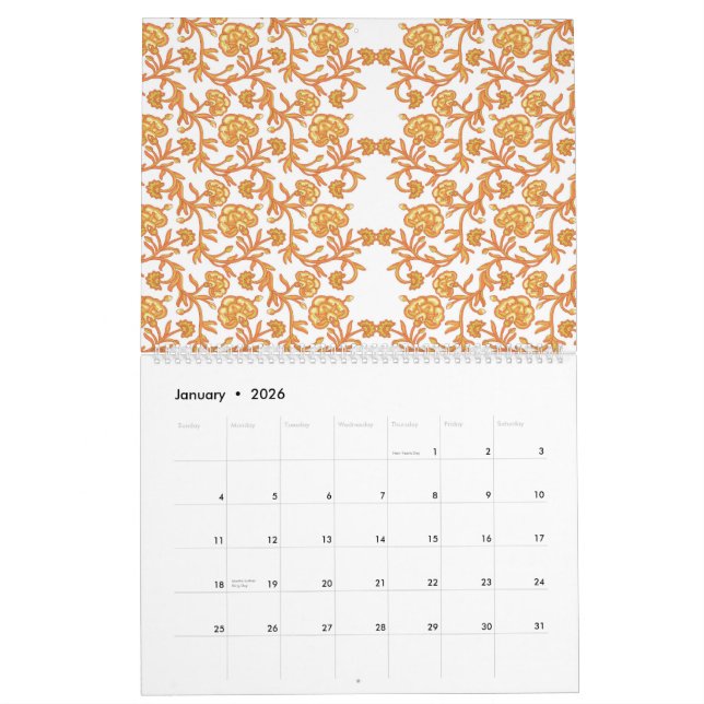 Calendário Papel de parede, cor de laranja e branco, com desi (Jan 2026)