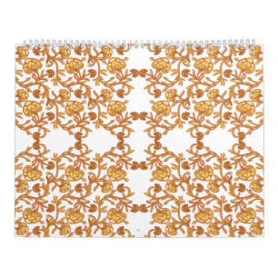 Calendário Papel de parede, cor de laranja e branco, com desi