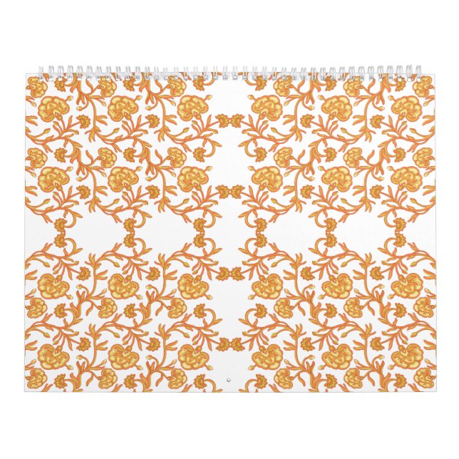 Calendário Papel de parede, cor de laranja e branco, com desi (Capa)