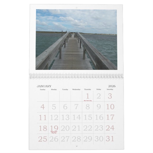 Calendário Para baixo pelo mar, cabo Cape Cod (Jan 2026)