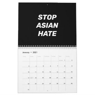 Calendário Parar o ódio asiático, AAPI preto branco 