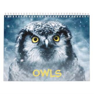 Calendário Parede Elegante de Bonitas Corujas