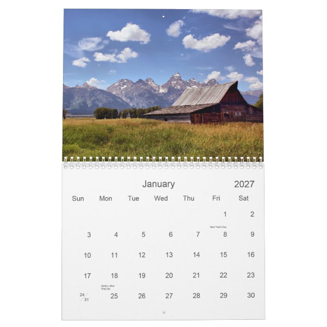 Calendário Parque nacional grande de Teton (Jan 2027)