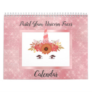 Calendário Pastel Glam Unicorn Enfrenta Divertimento Calendár