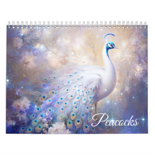 Calendário Pavões Brancos de Fantasia em Estilo Abstrato