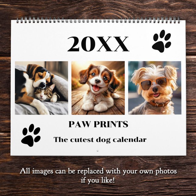 Calendário Paw Imprime Fotografia de Cachorro Pet Grande (A beautiful personalized pet calendar featuring fun images of dogs and some cats)