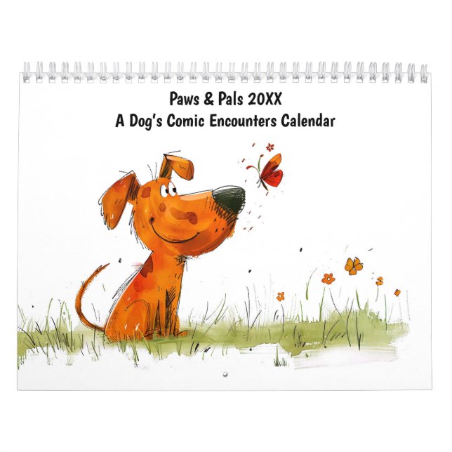 Calendário Paws & Pals 2026 – A Dog’s Comic Encounters (Capa)