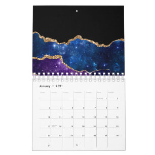 Calendário Pedra de Ágata Falsa Mármore Galáxia Brilhante Rel