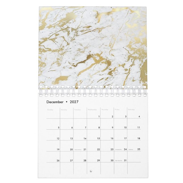 Calendário Pedra Dourada Mínima de Cinza Branca Prateada (Dez 2027)