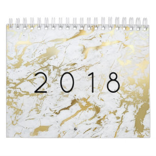 Calendário Pedra Dourada Mínima Marble White Carrara Silver