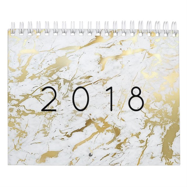 Calendário Pedra Dourada Mínima Marble White Carrara Silver (Capa)