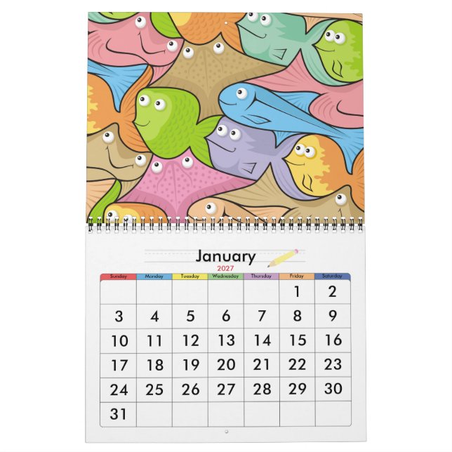 Calendário Peixes desenho animado (Jan 2027)