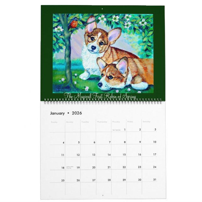 Calendário Pembroke Welsh Corgi Calendar A Magia de Corgis (Jan 2026)