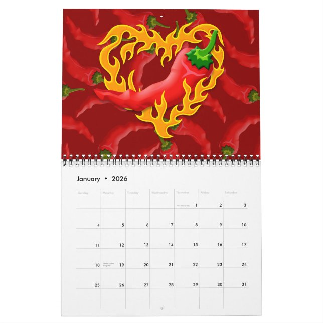 Calendário Pepper Chili com Flame Heart (Jan 2026)