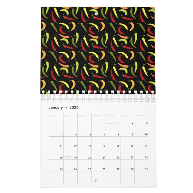 Calendário Peppers Vermelhos Cinco de Mayo Comida picante mex (Jan 2026)
