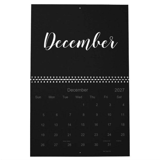 Calendário Personalidade minimalista do mês de script branco  (Dez 2027)