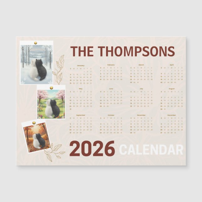 Calendário Personalizado 2026 com Gato Sazonal (Frente)