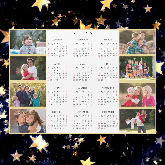 Calendário Personalizado da Família Colagem de Fot (Personalized 8 Photo Collage 2025 Family Calendar)