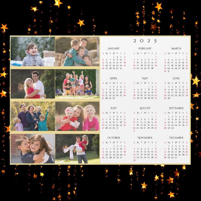 Calendário Personalizado da Família de Colagem de  (Personalized 8 Photo Collage Family 2025 Calendar)
