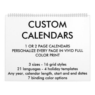 Calendário Personalizado de Duas Páginas 11" x 14,