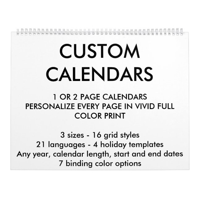 Calendário Personalizado de Duas Páginas 11" x 14, (Capa)