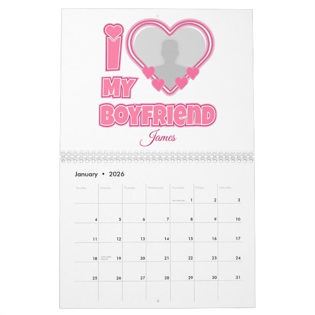 Calendário Personalizado Eu Amo Meu Namorado - Adicionar Foto (Jan 2026)