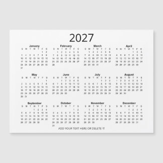 Calendário Personalizado Preto e Branco 2027 com S