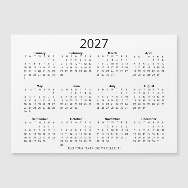 Calendário Personalizado Preto e Branco 2027 com S (Frente)