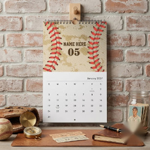 Calendário Personalizado Vintage Nome Número Beisebol Retro