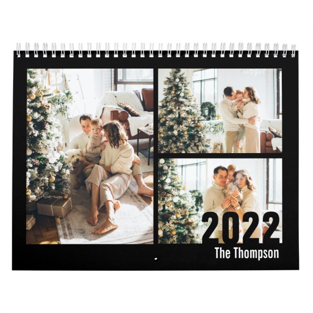 Calendário Personalizar Preto Moderno Cria sua própria Foto (Capa)