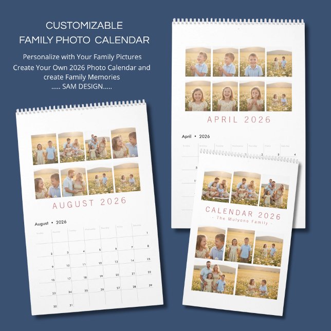 Calendário Personalized Elegant Family Memories Wall Calendar (Criador carregado)