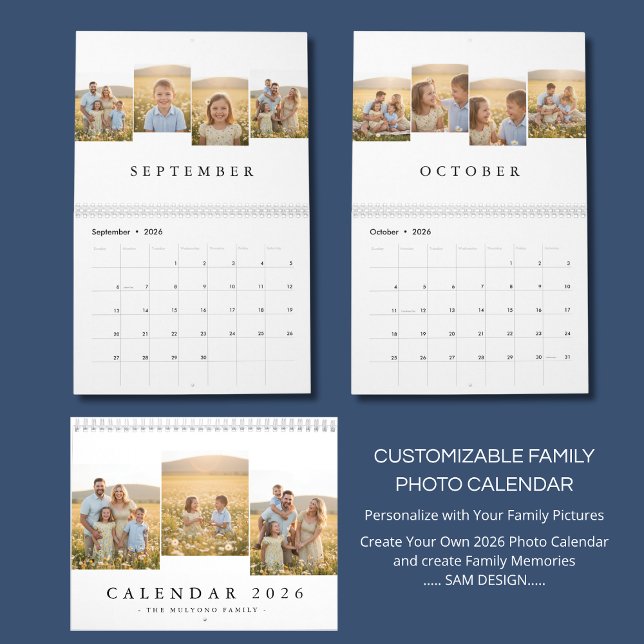 Calendário Personalized Elegant Family Memories Wall Calendar (Criador carregado)