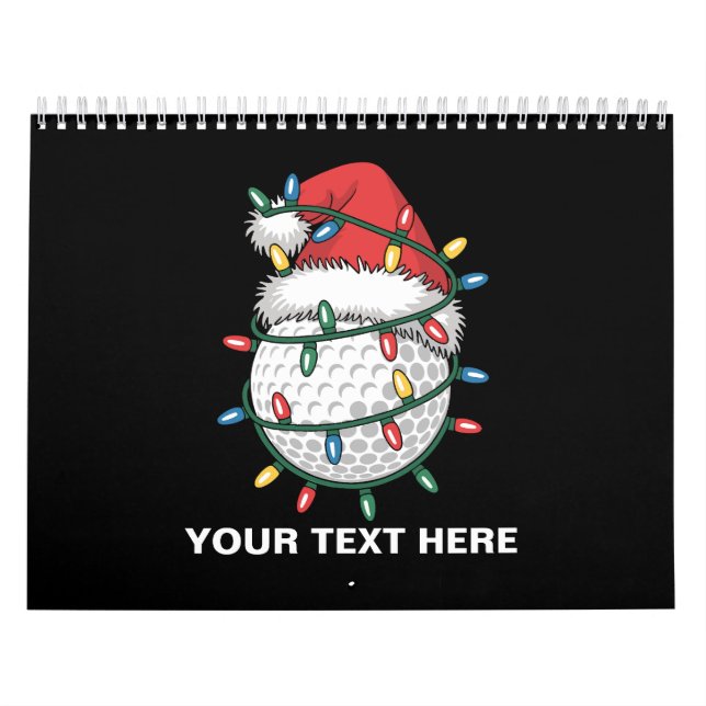 Calendário Personalized Golf Ball Santa Hat Christmas Lights (Capa)