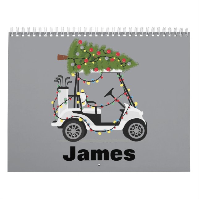 Calendário Personalized Name Golfer Christmas Golf Cart Xmas  (Capa)