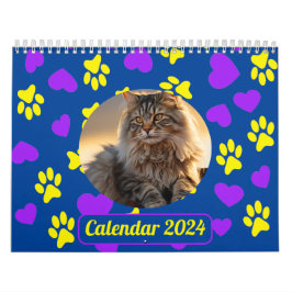 Calendário Pet Photo Paw Personalizado Imprime Azul Padrão
