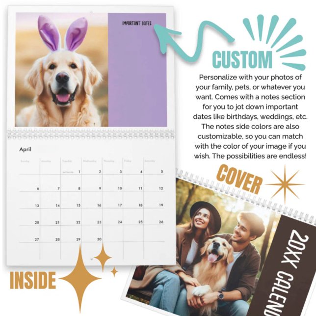 Calendário Pets Personalizados Da Família De Fotos Com Notas (Personalized Photos Family Pets With Notes Calendar)