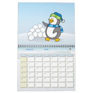 Calendário Pinguim pequeno com bolas de neve balançando