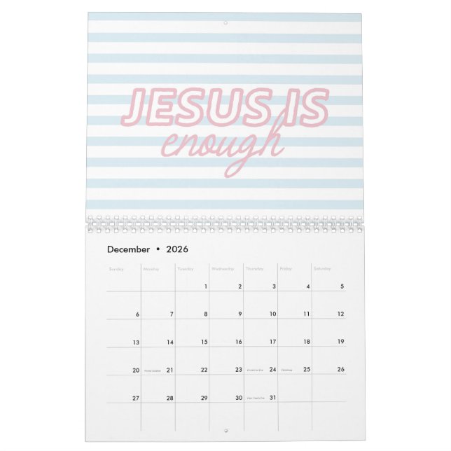 Calendário Pink Blue Coquette Christian Bible Quote (Dez 2026)